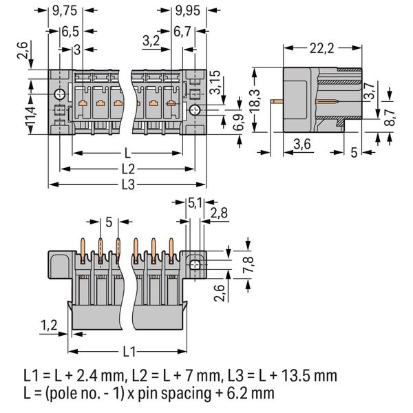 THT male header 1.0 x 1.0 mm solder pin straight gray image 1