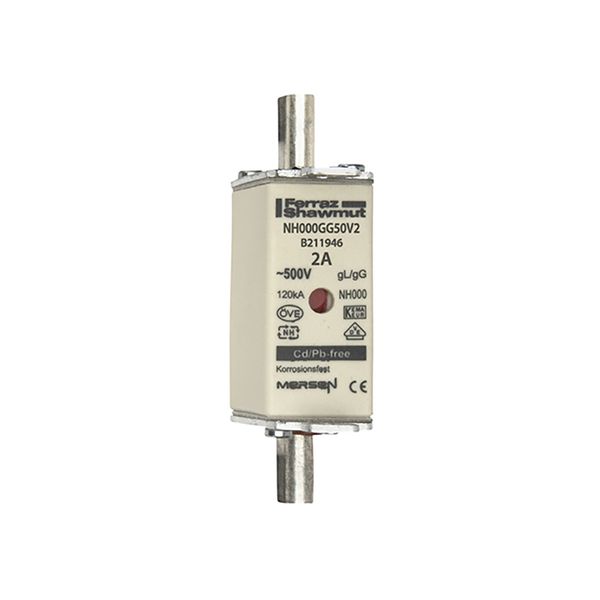 Fuse-link NH000 gG 500VAC 2A live tags Double indicator image 1