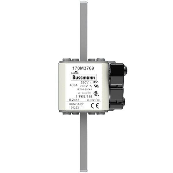 Fuse-link, high speed, 400 A, AC 690 V, compact size 1, 45 x 59 x 148 mm, aR, IEC, UL, single indicator image 1