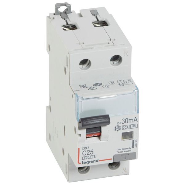 RCBO - DX³ 6000 -10 kA -1P+N-230 V~ -25 A -30 mA -Hpi type -N right hand image 1