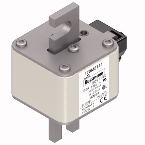 Fuse-link, high speed, 550 A, AC 690 V, DIN 2, 61 x 77 x 108 mm, aR, DIN, IEC, single indicator image 3