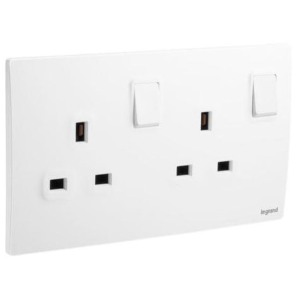 Mallia Senses - 2 gang BS switched socket outlet double pole - 13A - Matt White image 1