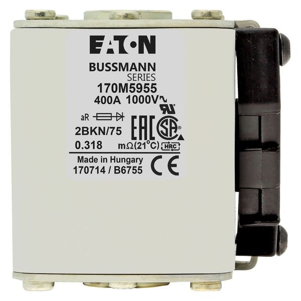 Fuse-link, high speed, 400 A, AC 1000 V, size 2, 59 x 77 x 75 mm, aR, IEC, UL, single indicator image 3