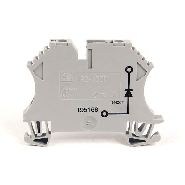 Allen-Bradley, 1492-J IEC Terminal Block, One-Circuit Feed Through Block, 4 mm (# 22 AWG - # 12 AWG) or 2.5 mm (# 26 AWG - # 12 AWG), Single-level diode forward terminal block with test plug sockets on both sides, Black (Standard), image 1