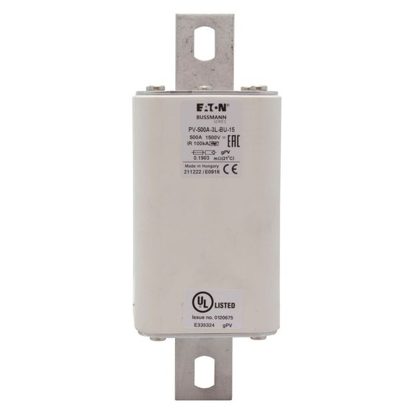 Fuse-link, high speed, 500 A, DC 1500 V, 3L, 75 x 205 mm, gPV, IEC, UL, without indicator, bolted contacts image 4