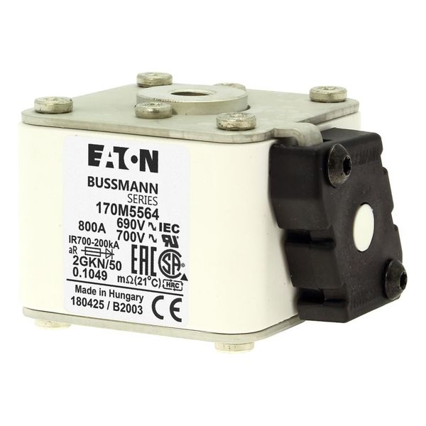 Fuse-link, high speed, 800 A, AC 690 V, size 2, 61 x 77 x 51 mm, aR, IEC, UL, type K indicator, flush end, 16 UNC image 12