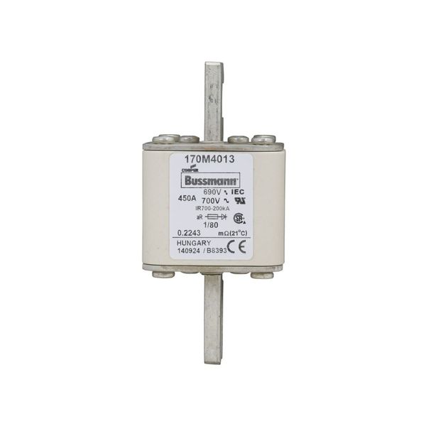 Fuse-link, high speed, 450 A, AC 690 V, DIN 1, 53 x 53 x 108 mm, aR, DIN, IEC, single indicator image 6