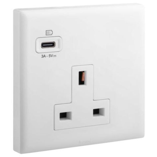 Eloe 1gang BS 13A unswitched socket + USB c image 1