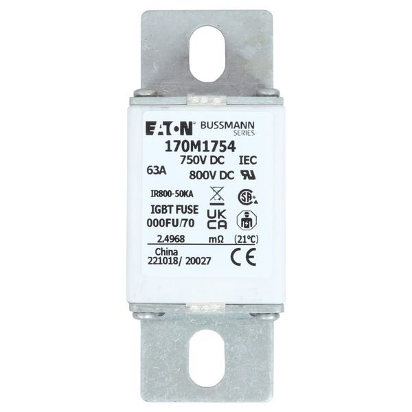 Fuse-link, high speed, 63A, DC 750 V, size 000, 24 x 36 x 96 mm, aR, IEC, UL image 17