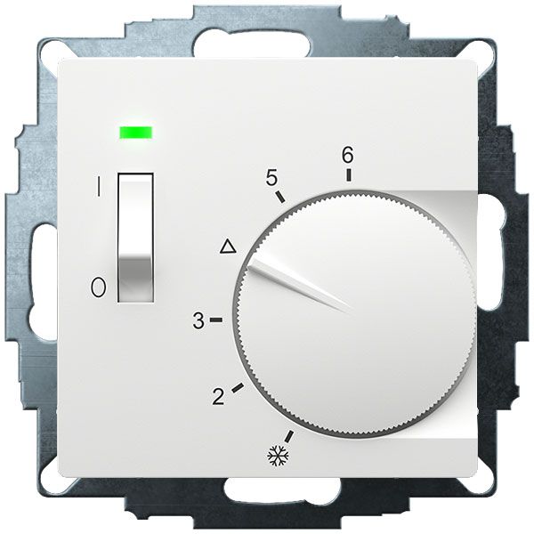 UP room controller, RAL9016 matt 55x55, 5-30C, AC 230V, 1NC, 10 A, temperature reduction approx. 4K, switch on/off, display controller "heating" image 2