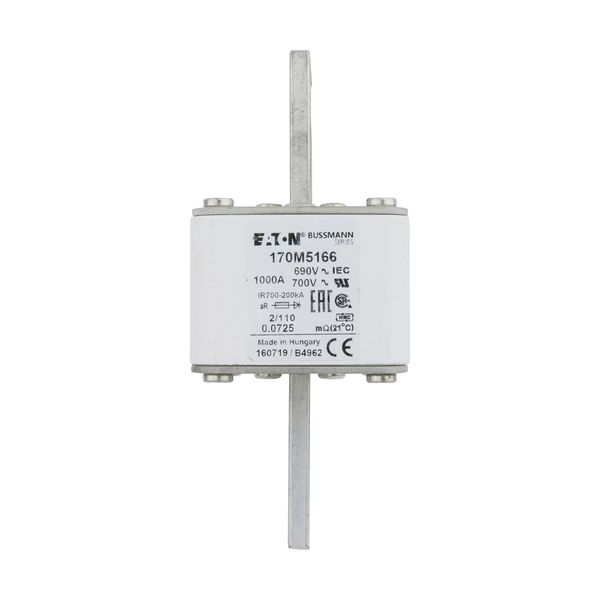 Fuse-link, high speed, 1000 A, AC 690 V, DIN 2, 61 x 61 x 108 mm, aR, DIN, IEC, single indicator, 110 mm centres image 6