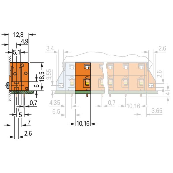 Stackable PCB terminal block push-button 2.5 mm² orange image 3