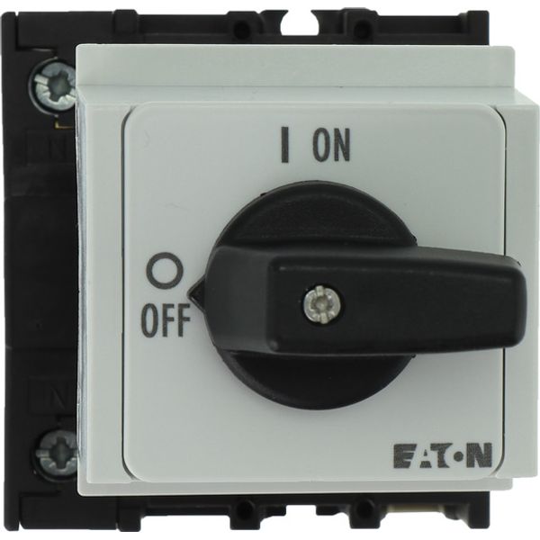 On-Off switch, P1, 40 A, service distribution board mounting, 3 pole + N, with black thumb grip and front plate image 1