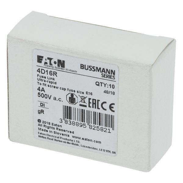 Fuse-link, LV, 4 A, AC 500 V, D1, aR, IEC, ultra rapid image 12