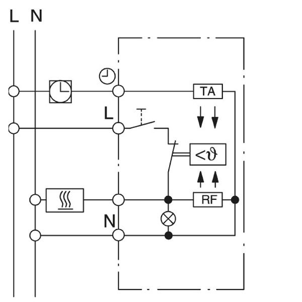 UP room controller, RAL9016 glossy 50x50, 5-30C, AC 230V, 1NC, 10 A, temperature reduction approx. 4K, switch on/off, display controller "heating" image 3