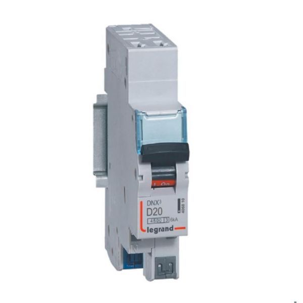 Phase+Neutral circuit breaker DNX³4500 6kA automatic terminal inlet and outlet - 1P+N 230V~ 20A curve D - 1 module image 1