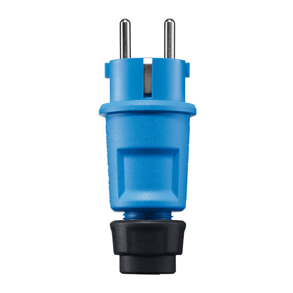 SCHUKO plug, blue, Elamid high performance plastic, 2 earthing systems, IP44 image 1