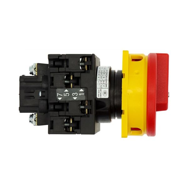 Main switch, T3, 32 A, flush mounting, 2 contact unit(s), 4 pole, Emergency switching off function, With red rotary handle and yellow locking ring image 27