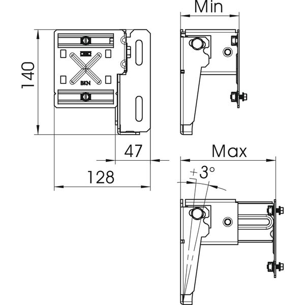 BKN75 125 Fixing panel depth 78-127 140x128x127 image 2