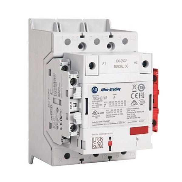 Allen-Bradley 100S-E146KJ12CL 100S-E MCS-E Safety Contactor, 146A, AC3 duty, 24-60V AC 50/60Hz / 20-60V DC Electronic Coil, 0 N.O. 0 N.C. Standard & 1 N.O. 2 N.C. Lower Power Auxiliary Contacts image 1