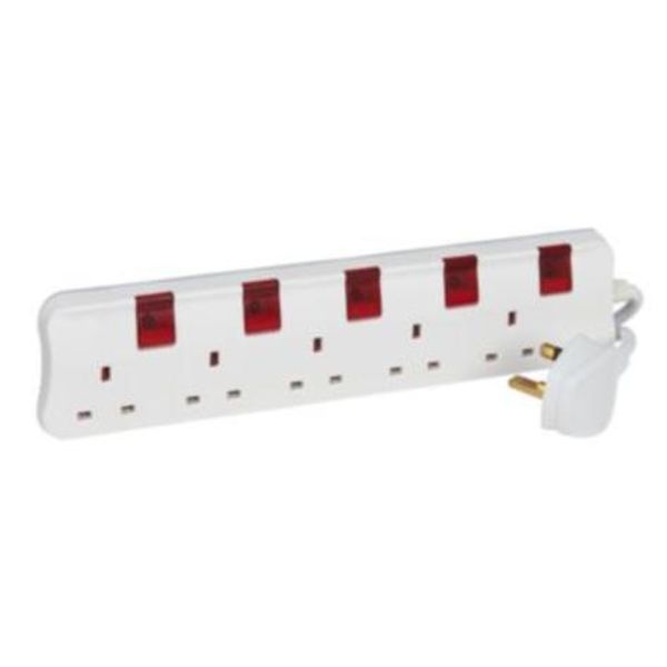 Multi-Outlet Extension Sockets British Standard 5X2P+E + 5 switches Illuminated British Standard plug + 5M cable length image 1