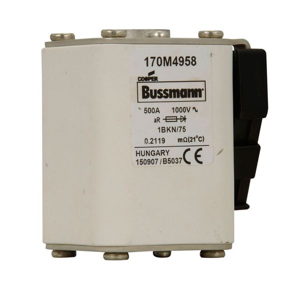 Fuse-link, high speed, 500 A, AC 1000 V, size 1, 52 x 69 x 74 mm, aR, IEC, UL, single indicator image 4