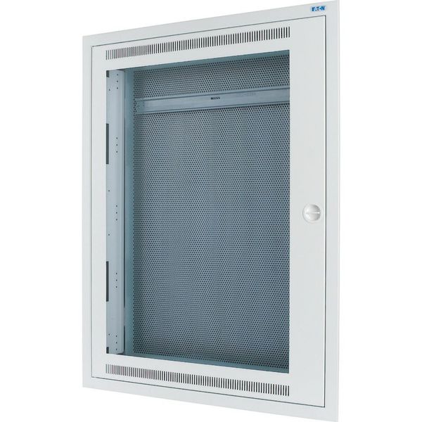 Flush mounting/hollow wall structured wiring enclosure with transparent panel, complete, white, 2-row type with mounting plate, 100 mm mounting depth image 1