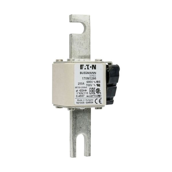 Fuse-link, high speed, 250 A, AC 690 V, compact DIN 1, 45 x 58 x 134 mm, aR, DIN, IEC, type K indicator, 110 mm centres image 12