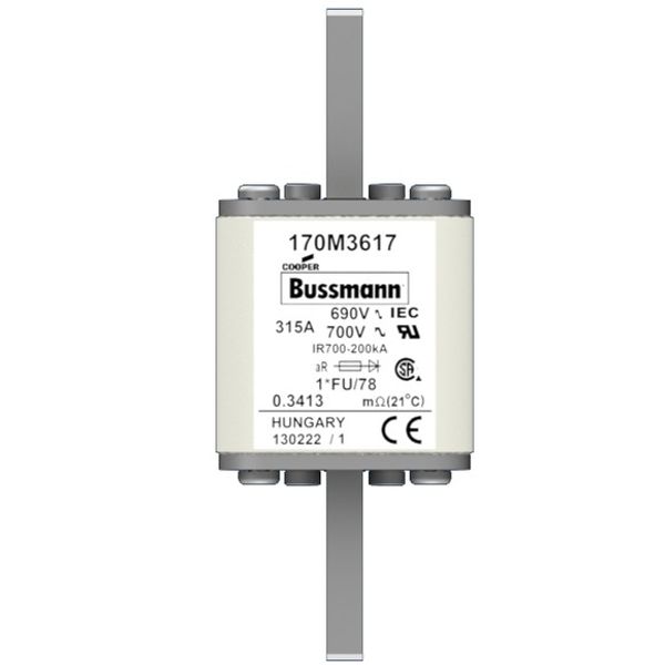 Fuse-link, high speed, 315 A, AC 690 V, compact size 1, 45 x 45 x 110 mm, aR, IEC, UL image 1