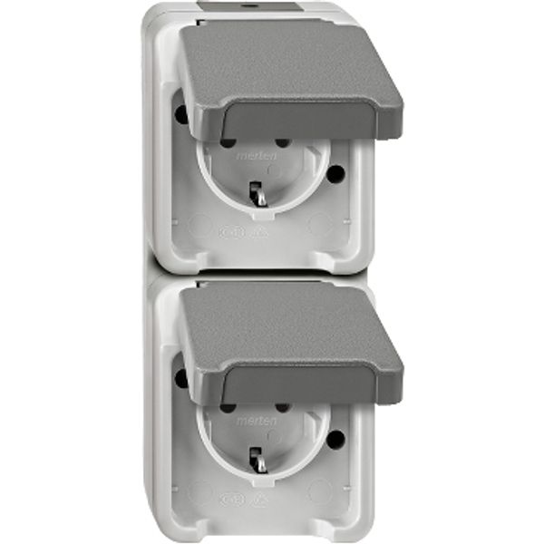 SCHUKO double socket, arranged vertically, light gray, AQUASTAR image 2