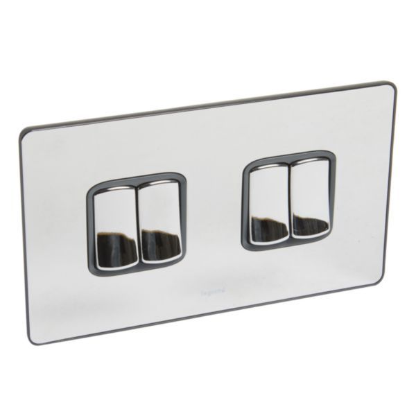 Synergy Sleek 4 Gang 2 Way 20AX Single Pole Plate Switch Polished Stainless Steel image 1