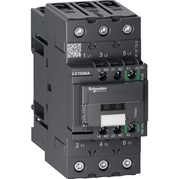 TeSys Deca contactor 3P 40A AC-3/AC-3e up to 440V coil 100-250V AC/DC EverLink image 1