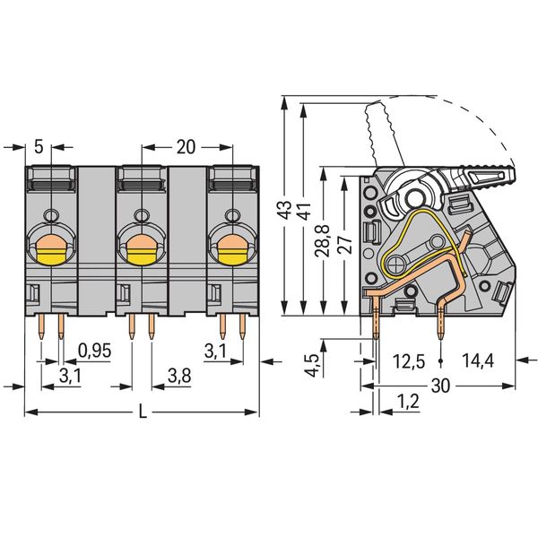 PCB terminal block lever 16 mm² gray image 1