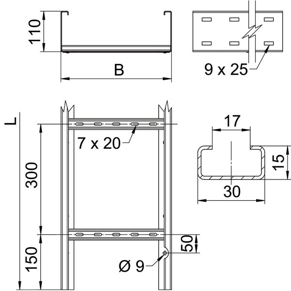 WKLG 1130 FS Wide span cable ladder perforated side rail 110x300x6000 image 2