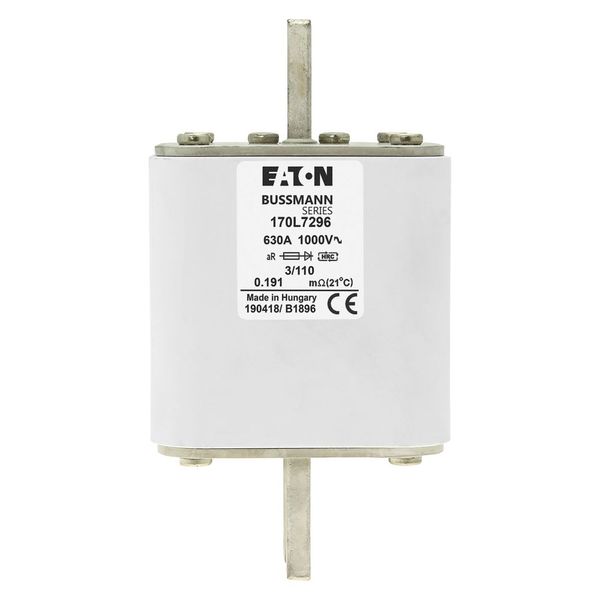 Fuse-link, high speed, 630 A, AC 1000 V, Size 3, 76 x 90 x 141 mm, aR, DIN, IEC, visual indicator image 15