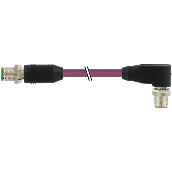 M12 male 0°/M12 male 90° D-cod. PUR 1x4xAWG22 shielded vt+drag-ch 0.5m image 1