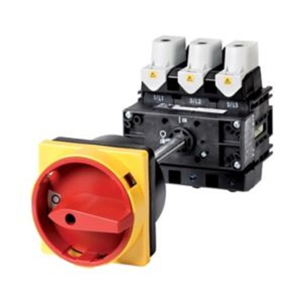 Main switch, P5, 125 A, rear mounting, 3 pole + N, Emergency switching off function, With red rotary handle and yellow locking ring, Lockable in the 0 image 4