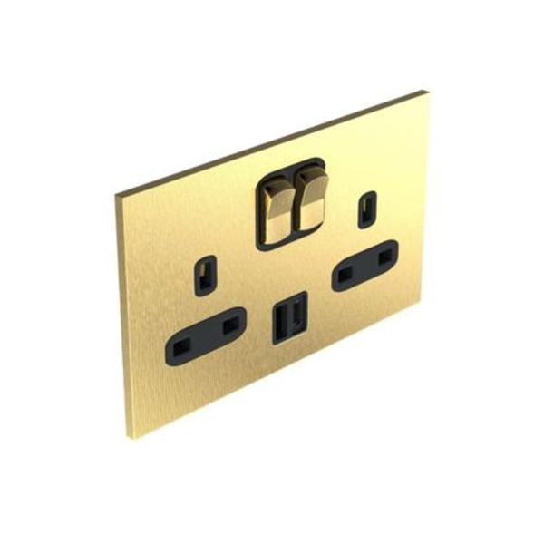 Art d'Arnould - 2 gang BS socket outlet 13 A-250V single pole switched + USB A+C Epure - Brushed Gold image 1