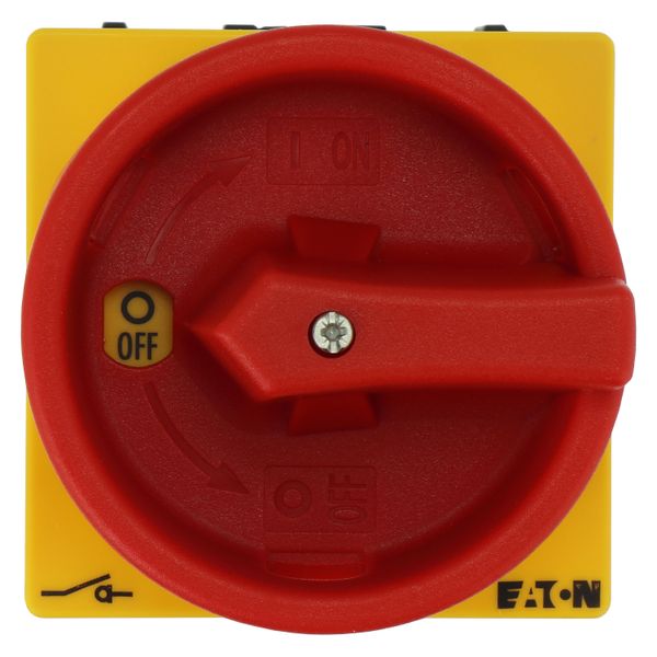 Main switch, P1, 40 A, rear mounting, 3 pole, Emergency switching off function, With red rotary handle and yellow locking ring, Lockable in the 0 (Off image 12