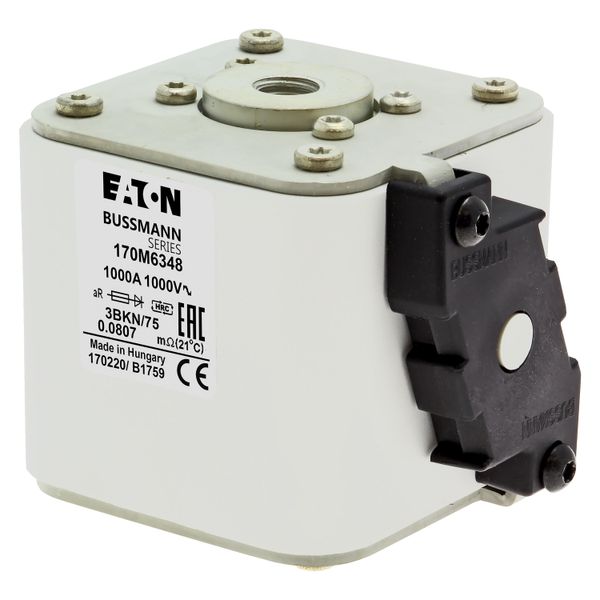 Fuse-link, high speed, 1000 A, AC 1000 V, size 3, 76 x 92 x 76 mm, aR, IEC, UL, type K indicator, flush end, M12 image 7