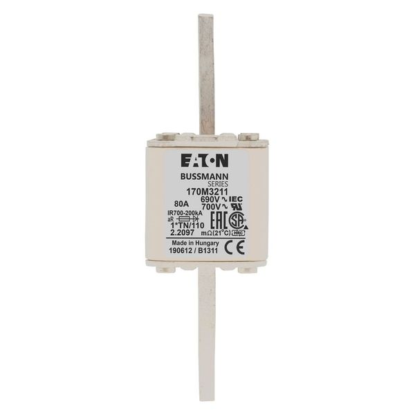 Fuse-link, high speed, 80 A, AC 690 V, compact DIN 1, 45 x 58 x 134 mm, aR, DIN, IEC, single indicator, 80 mm centres image 13