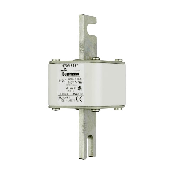 Fuse-link, high speed, 1100 A, AC 600 V, DIN 2, 61 x 61 x 108 mm, aR, DIN, IEC, single indicator, 110 mm centres image 4