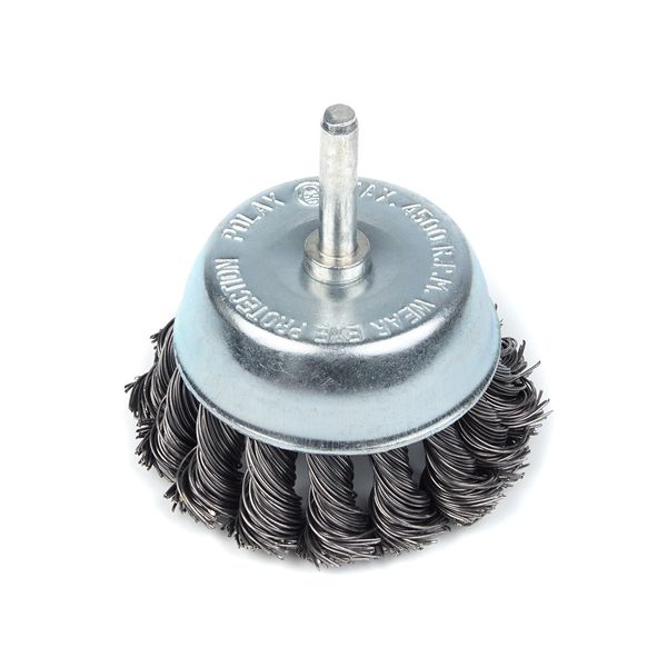 Cup brush for hand drill 1/4",75mm (twisted wire) image 1