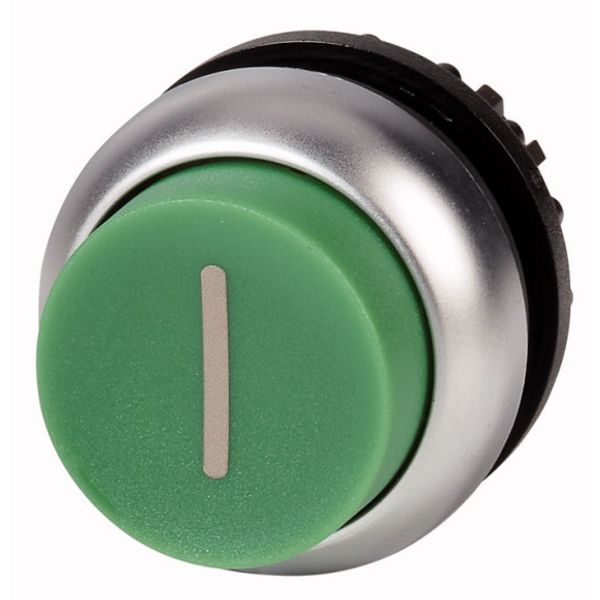 Pushbutton, RMQ-Titan, Extended, momentary, green, inscribed, Bezel: titanium image 1