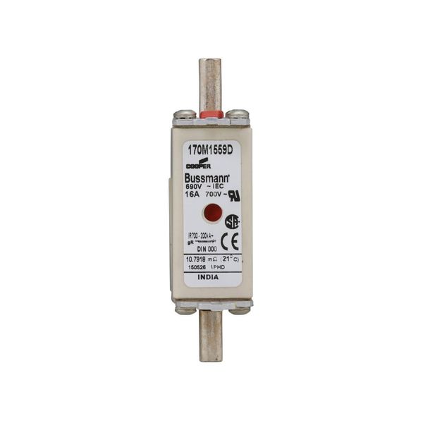 Fuse-link, high speed, 16 A, AC 690 V, DIN 000, gR, DIN, IEC, dual indicator, live gripping lugs image 11