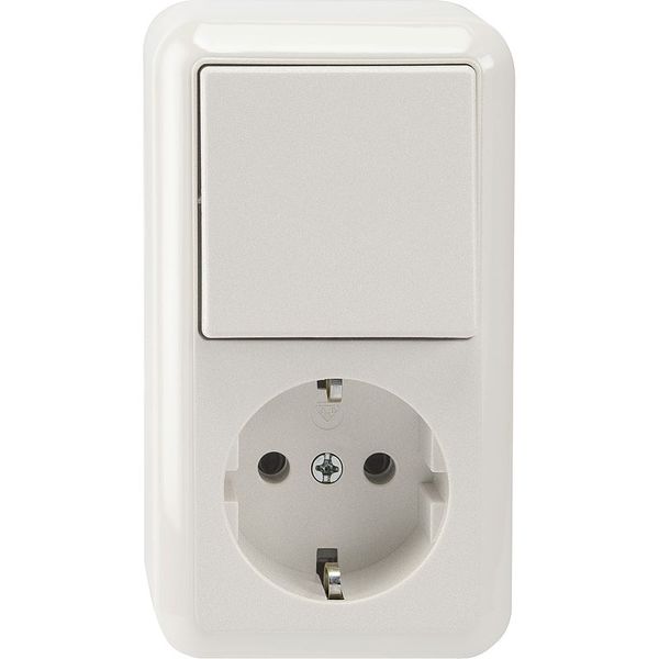 Combination SCHUKO socket/off/changeover switch, 1-pole, polar white, surface-mounted image 1