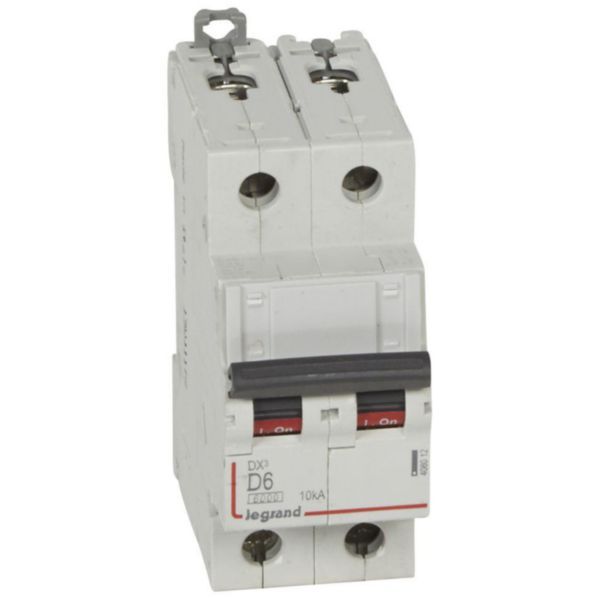 DX³6000 10kA high inlet and low outgoing screw circuit breaker 2P 230V~ to 400V~ - 6A - D curve - 2 modules image 1