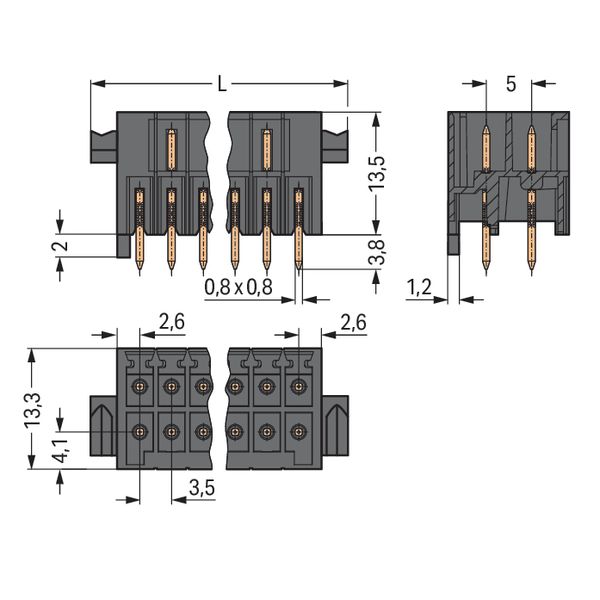 THT male header, 2-row 0.8 x 0.8 mm solder pin straight black image 5