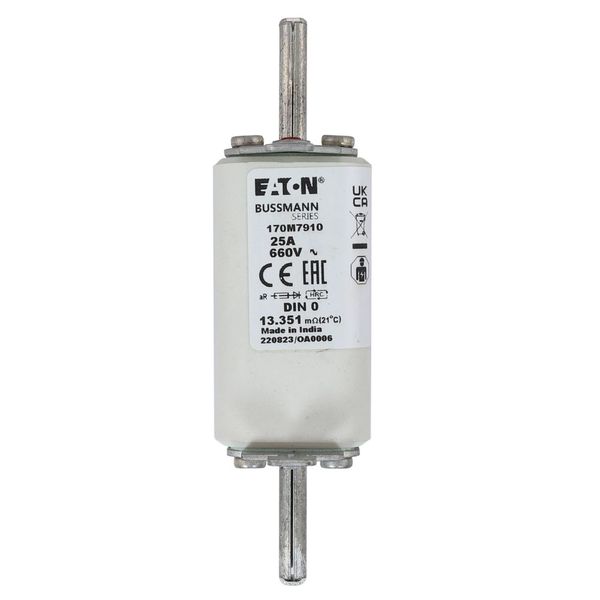 Fuse-link, high speed, 25 A, AC 660 V, DIN 0, aR, DIN, IEC, single indicator, live gripping lugs image 8