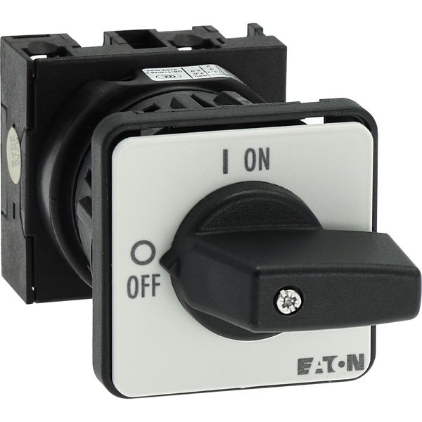 On-Off switch, T0, 20 A, centre mounting, 1 contact unit(s), 2 pole, with black thumb grip and front plate image 33